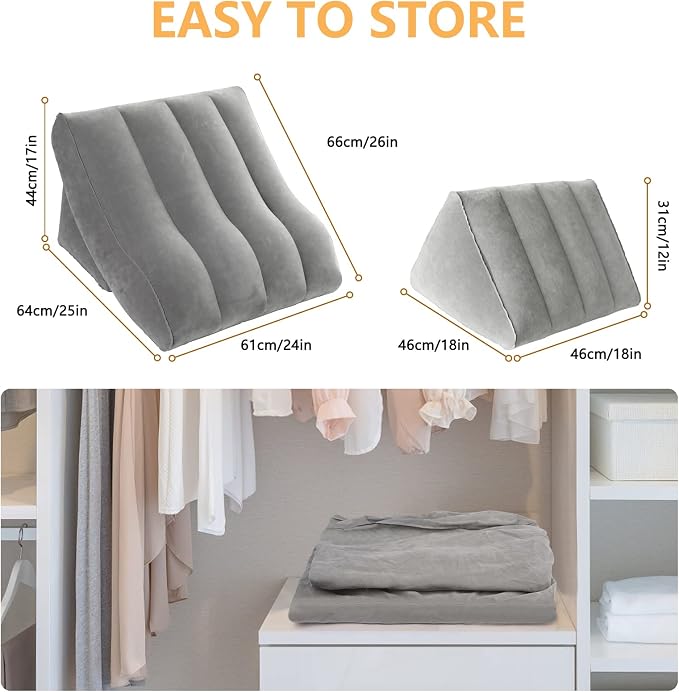 EKEPE Inflatable Wedge Pillow Set for Sleeping, Bed Wedge Pillow Set for Travel, Post Surgery Wedge Pillow for After Surgery, Knee & Back Pain, Acid Reflux, GERD, Anti Snoring and Heartburn