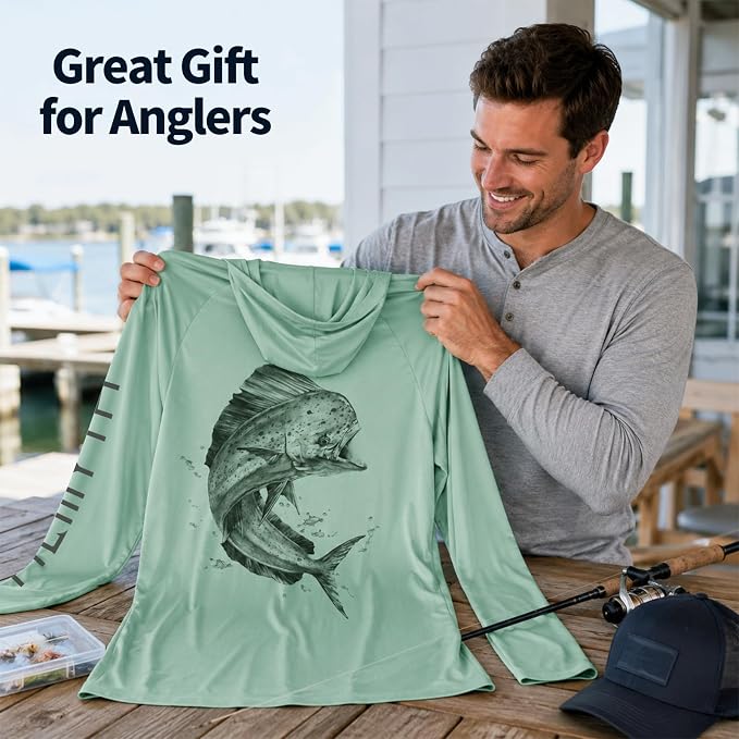 Palmyth Men's Fishing Hoodie Shirt UPF 50+ Quick-Dry Breathable Long Sleeve | Long Sleeve Fishing Shirt, UPF 50+ Sun Protection, Quick-Dry Fabric, Breathable Mesh Back, Built-in Face Mask, 4-way Stretch