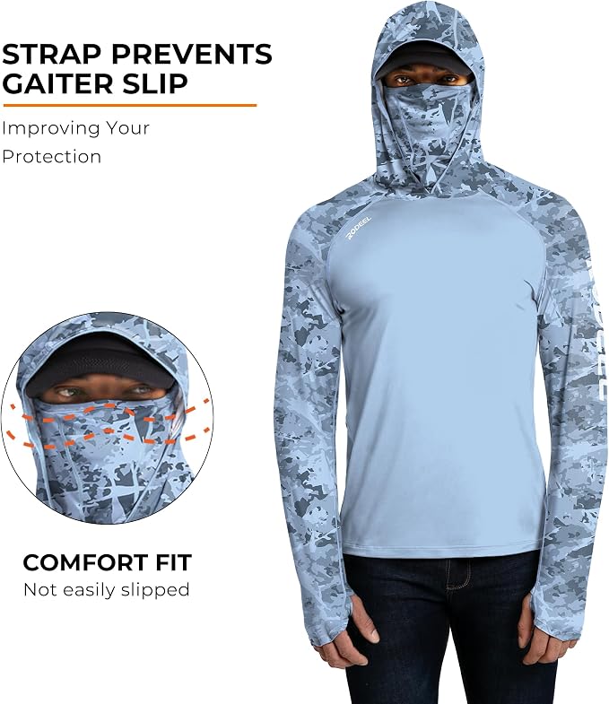 Rodeel Men's UPF 50+ Performance Fishing Hoodie, Long Sleeve Sun Protection Athletic Quick-Dry Breathable T-Shirt