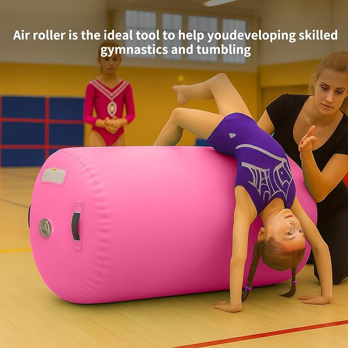 Gymnastics Mat,Air Roller Gymnastics Barrel,Gymnastics Tumble Track Air Track Tumbling Mat for Home Training/ Cheerleading/Gym/Training/Yoga/Beach/Water/Park Outdoor Use with Electric Air Pump ﻿