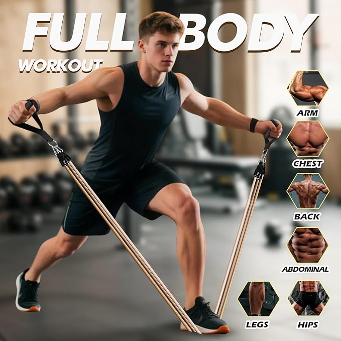 WHATAFIT Resistance Bands, Exercise Bands, Workout Bands with Handles, Door Anchor and Ankle Straps, 5 Resistance Levels Fitness Bands for Strength Training, Physical Therapy, and Home Gym Equipment