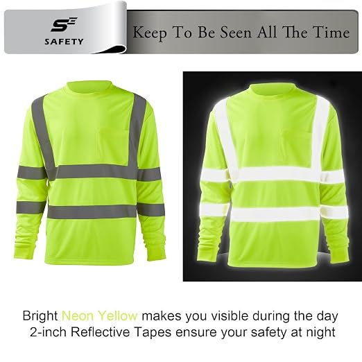sesafety High Visibility Long Sleeve Construction Work Shirts Yellow M