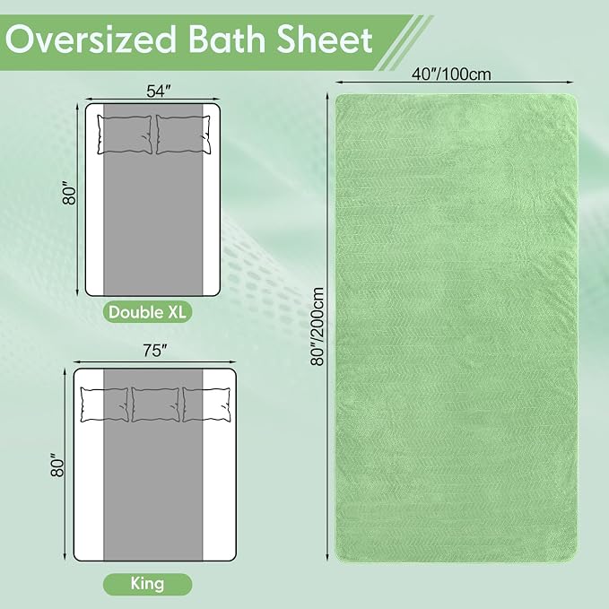 SmoothNovelty 2 Pack Bath Sheets 40 x 80 Inch Oversized Jumbo Extra Large Towels Quick Dry Coral Fleece Absorbent Soft Lightweight XL Shower Towels for Home Gym Travel Beach Spa Pool Hotel (Green)