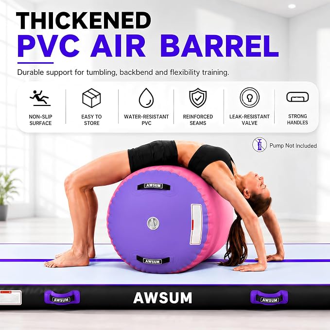 AWSUM Gymnastics Barrel Tumbling Equipment Air Roller Training Inflatable Back Handspring Trainer for Octagon Tumble Mat Gym Cheerleading Home Use 1 PCS，No Electric Pump