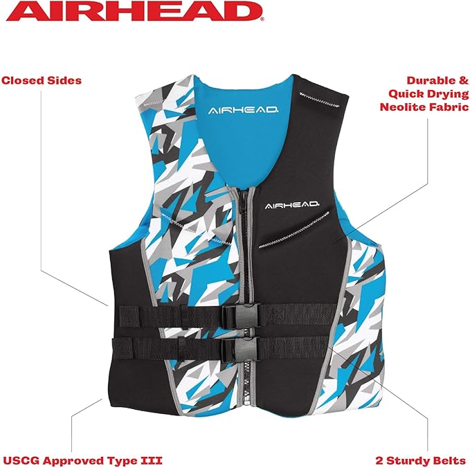Airhead CAMO Cool Kwik-Dry Neolite Flex Life Jacket for Adults - USCG Approved Life Vest for Women & Men, Lightweight Flexible Watersports Vest for Boating, Wakeboarding, Kayaking & Jet Skiing