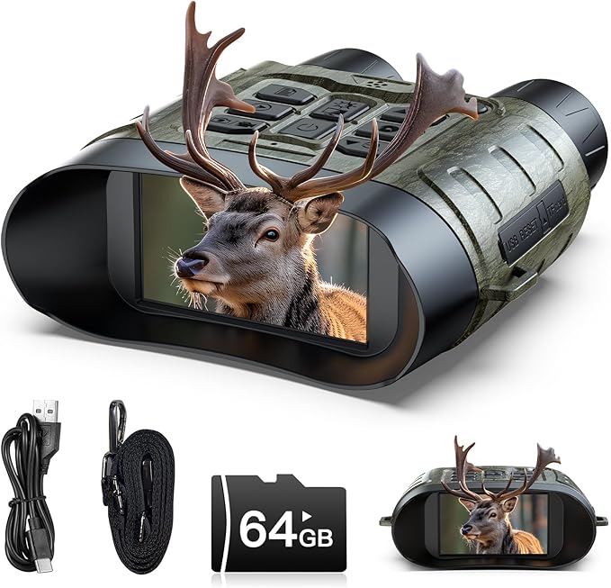 Night Vision Goggles, 112 MP 4K Night Vision Binoculars for Adults, 12X Zoom & 5000mAh Battery, 64GB Card Included, Infrared Binoculars Night Vision, Tech Gadgets Telescope for Bird Watching