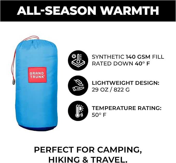 GRAND TRUNK 360° ThermaQuilt 3-in-1 Hammock Underquilt | Converts to Sleeping Bag or Blanket | 40°F Rated, Lightweight Insulated Camping Quilt | Blue/Navy