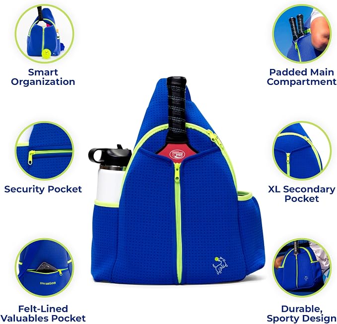 Swinton Pickleball Bag for Women and Men – Stylish Pickleball Backpack | Lightweight, Water-Resistant Pickleball Paddle Bag | Unisex Pickleball Bags with Space for Paddles, Balls & Accessories