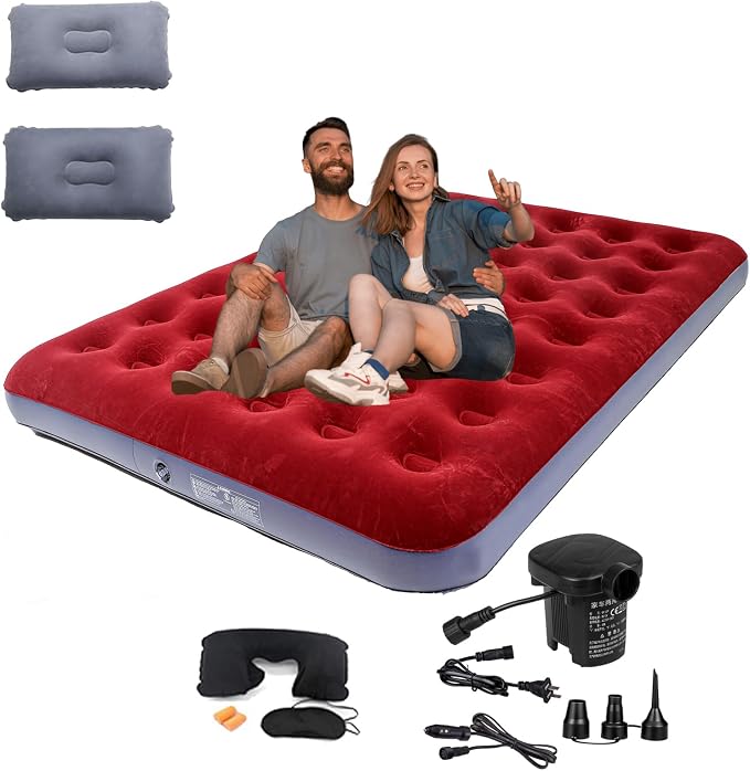 Onirii Queen Size Double Camping Air Mattress Bed with Air Pump | 80"x 60"Thickened Portable Inflatable Mattress Blow Up Air Mattress,Travel Sleeping Bed Pad for Camping Home Hiking