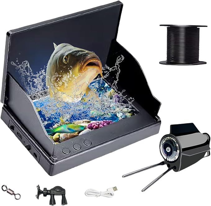 5 Inch Underwater Fishing Camera,1080P Underwater Fish Viewer with Night Vision,220° Wide Angle,8000mAh Battery,98ft Cable,Ice Fishing Camera for Lake Sea Boat Fishing