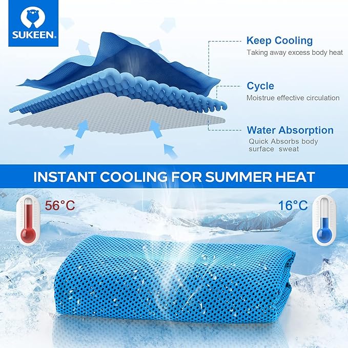 Sukeen 6 Pack Cooling Towels (40"x12"), Cooling Neck Wraps, Soft Breathable Chilly Ice Towel for Hot Weather, Gym Towel, Microfiber Towel for Yoga, Golf, Sport, Running, Gym, Camping, Fitness, Workout