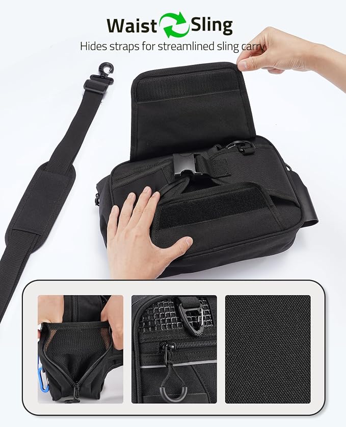 CVLIFE Fishing Tackle Bag Waist Pack with Rod Holder, Waterproof Fanny Pack | 900D Fabric, Convertible Carry, Detachable Shoulder Strap, Landing Net Holster, 3600 Tackle Box, Waterproof Pouch, Carabiners