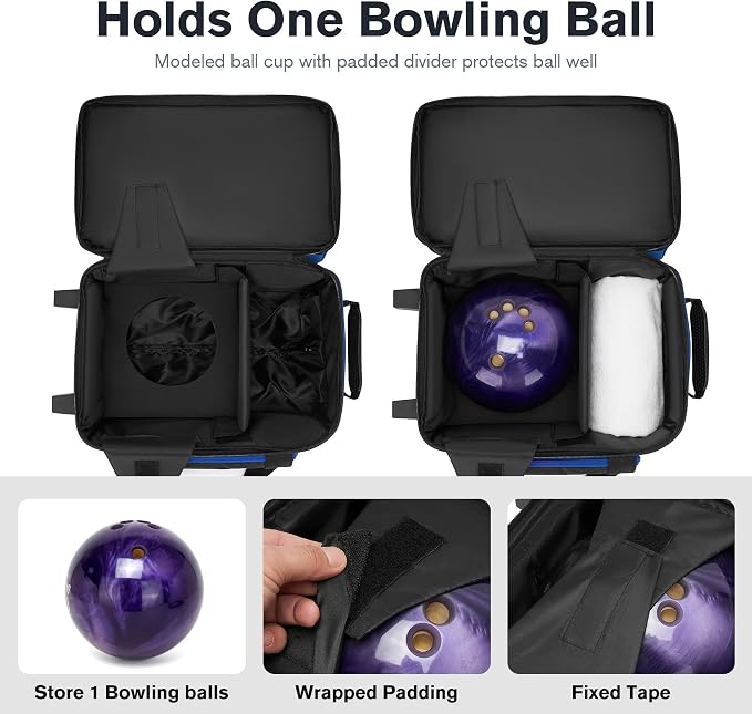 Single Roller Bowling Bag with Wheels, 1 Bowling Ball Bag with Separate Shoe Compartment and Retractable Handle Extends to 37.0 Inches, Padded Foam Ball Insert