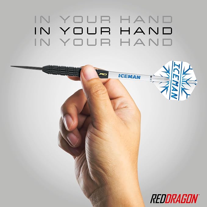 RED DRAGON Peter Wright vs Gerwyn Price Iceman Steel Tip Darts Set - ‎21g & 22g Brass Barrels for Controlled Accuracy & Grip, Flights, Shafts, Case & Checkout Card Included