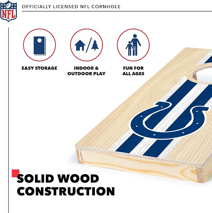NFL Football Portable Size 1' x 2' Solid Wood Cornhole Set with Direct Print HD Team Graphics – Travel Size