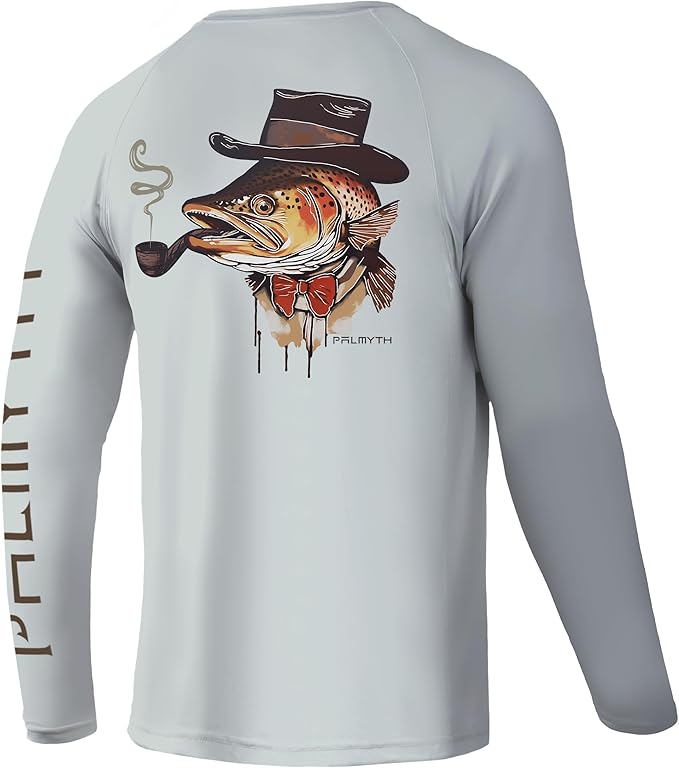 Palmyth Fishing Shirts for Men Long Sleeve UPF 50+ T Shirt Sun Protection | Quick Dry, Sun Protection, Myth-Cool Fabric, Fish Print, Moisture Wicking, Stretchy, Breathable, Fishing,Boating,Outdoor Wear