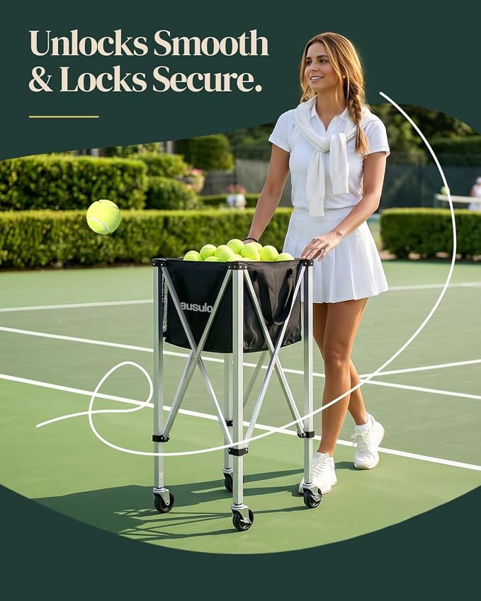 Tennis Ball Hopper Holds 150 Balls, Lightweight Pickleball Basket with Wheels, Portable Ball Cart for Tennis, Pickleball, Baseball, Softball, Suitable for Training and Teaching