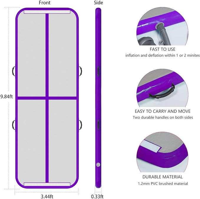 10ft/13ft/16ft/20ft Air Mat Tumble Track Inflatable Gymnastics Tumbling Track Mat with Electric Air Pump for Cheerleading/Practice/Beach/Park/Home use