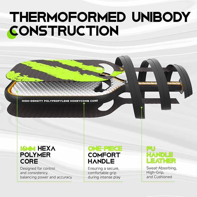 Warping Point Ascent Pickleball Paddles| Carbon Fiber Pickleball Racket with Aero Throat | Textured Grit Surface | Hexa Polymer Core | Designed for Swing Speed and Maneuverability