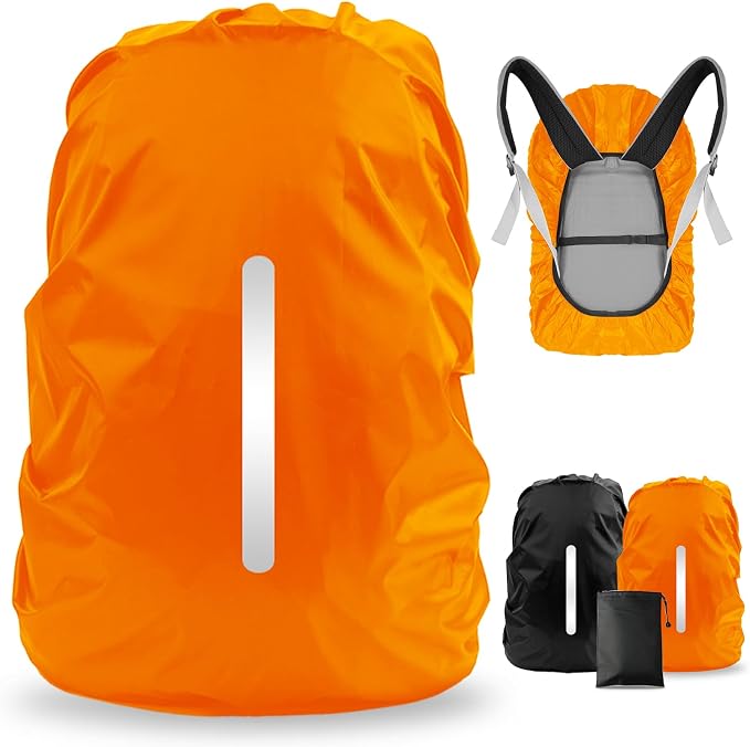 LAMA 2 Pack Waterproof Rain Cover for Backpack, Reflective Rucksack Rain Cover for Anti-Dust/Anti-Theft/Bicycling/Hiking/Camping/Traveling, M Size (for 30L-40L Backpack) 1 Pcs Black + 1 Pcs Orange