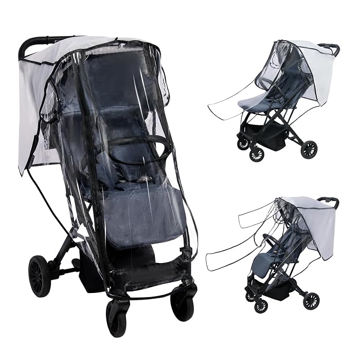 Stroller Rain Cover, Universal Clear Breathable Weather Shield with Waterproof 2-Way Zippers Open, 4 Seasons Protection for Baby from Rain, Wind, Snow (Two Ways Open on Front)