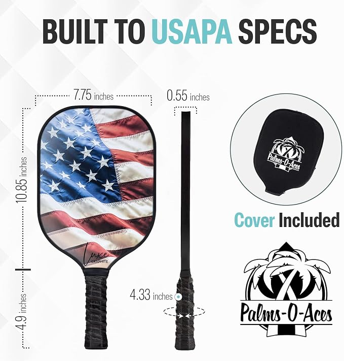 Palms-O-Aces Carbon Fiber Pickleball Paddle – USAPA Approved 16mm T700 Graphite Paddle with Textured Spin Surface | Lightweight Carbon Fiber Pickleball Paddles & Racket | Includes Paddle Cover