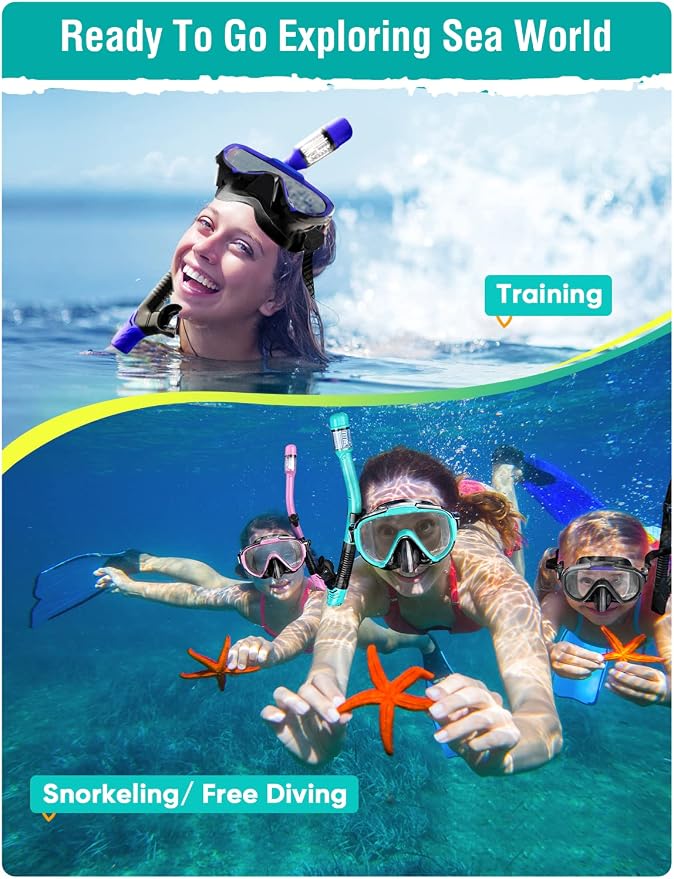 Seovediary Snorkel Set Adults Snorkeling Gear Anti-Fog Panoramic View Swim Mask Dry Top Snorkel Kit with Carry Bag for Snorkeling Scuba Diving Swimming Travel