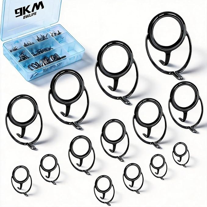 9KM DWLIFE Fishing Rod Repair Kit (50/100/120Pcs), Fishing Rod Guides with Zirconia Inserts, Spinning & Casting Rod Eyelets Replacement, Fishing Pole Repair Parts for Saltwater Freshwater