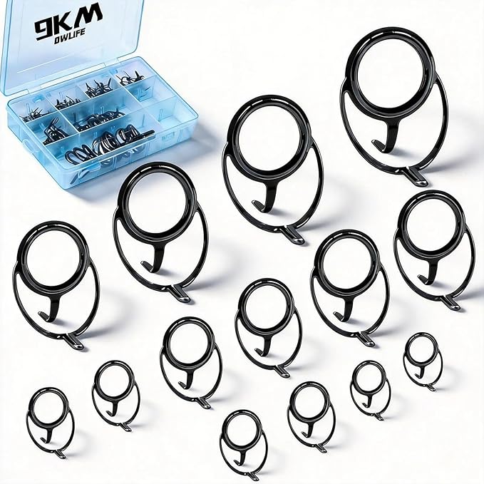 9KM DWLIFE Fishing Rod Repair Kit (50/100/120Pcs), Fishing Rod Guides with Zirconia Inserts, Spinning & Casting Rod Eyelets Replacement, Fishing Pole Repair Parts for Saltwater Freshwater
