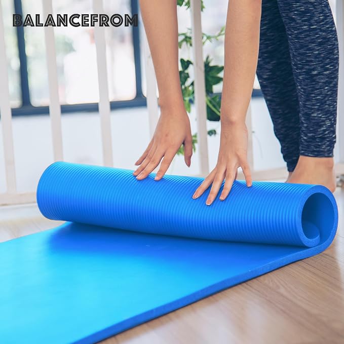 BalanceFrom Yoga Mat, 1-Inch Extra Thick High Density Exercise Mat, Anti-Tear Exercise Yoga Mat with Carrying Strap, Suitable for Various Yoga Exercises, Multiple Colors