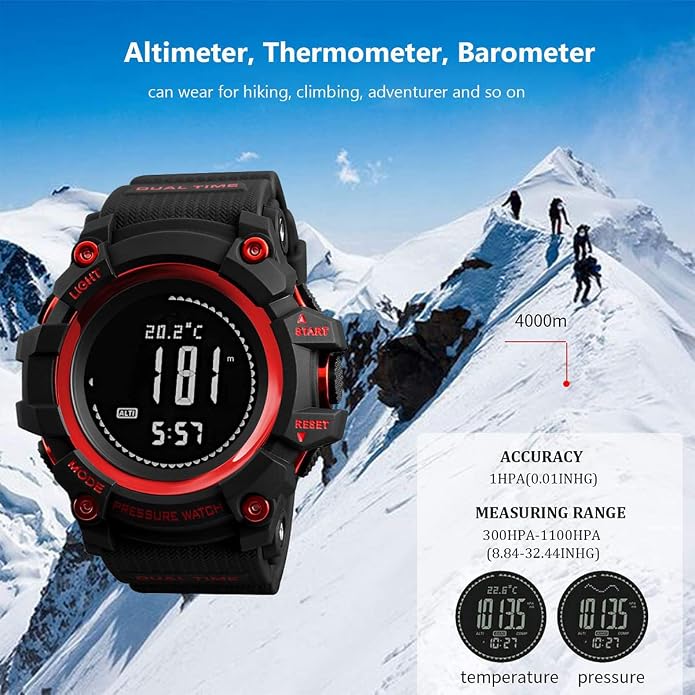 Watch Compass, Altimeter Barometer Thermometer Temperature, Pedometer, Military Army Waterproof Outdoors Sport Digital Watch for Men