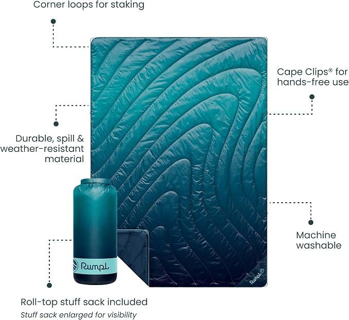 Rumpl Original Puffy 1-Person Blanket for Camping and Outdoors, Ocean Fade