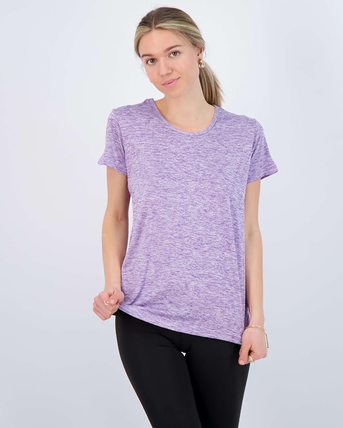 Real Essentials 5 Pack: Women's Short Sleeve T-Shirts Workout Tops Fitness Pilates Gym Activewear Athletic (Plus Available)