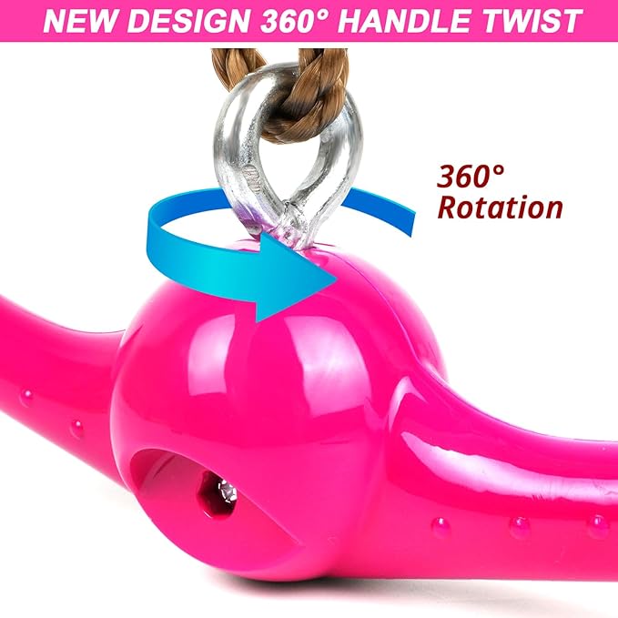 YAMIPROBI Ninja-Twister Swing Spins Set: Slackline Attachments - 360° Handle Twist-Spin Flips Toy Activate Ninja Powers - Ninja Warrior Accessories - Kids Ninja Hang Toys for Playground Backyard,Pink