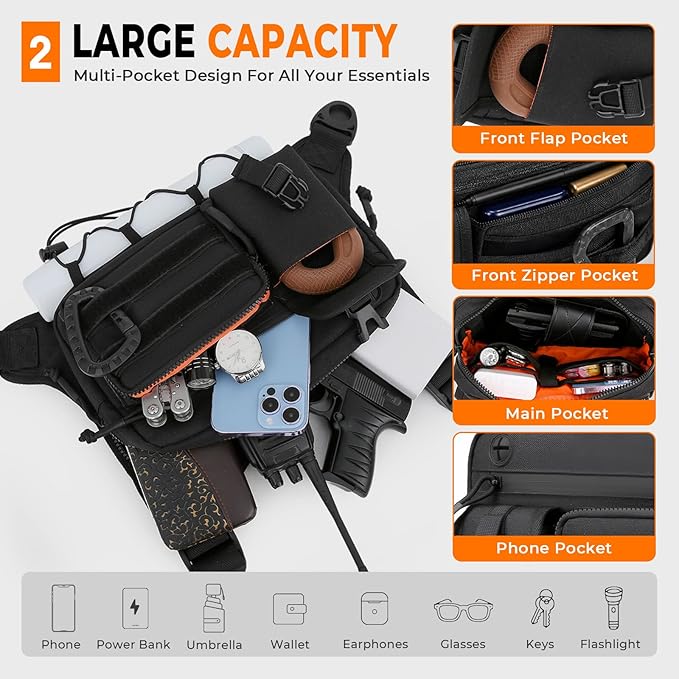 Muserise Outdoor Chest Bag For Men and Women, Tactical Vest For Running, Cycling, EDC Chest Pack Rig For Sports and Workouts