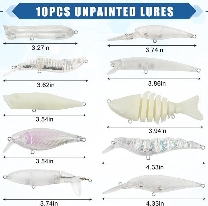 Unpainted Fishing Lures Making Kit,375pcs DIY Blank Crankbaits Minnow Hard Bait Set Include Lure Tapes Eyes Treble Hooks Split Rings Speed Clips Make Your Own Fishing Lures