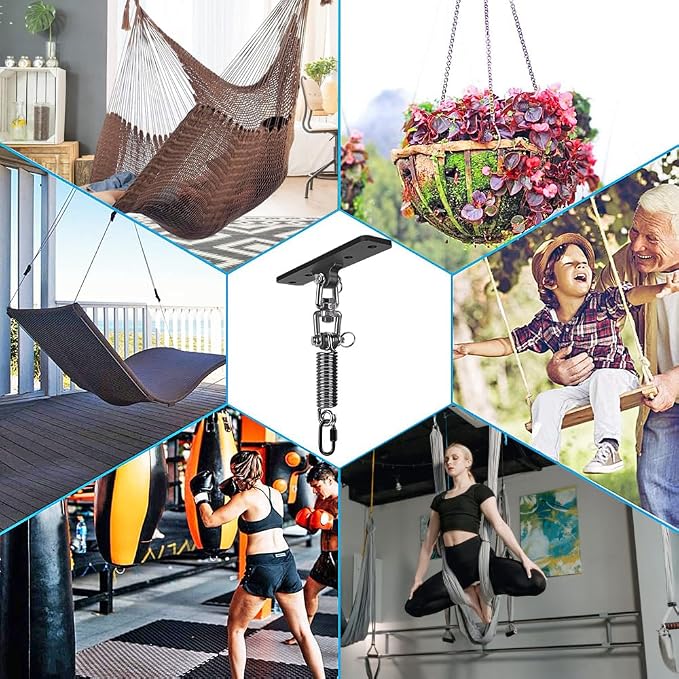Dolibest Hammock Chair Hanging Kit, Heavy Duty Swing Hanger (180°+360° Rotation) with Spring for Indoor Outdoor Playground Hanging Swing, Hammock Chair, Punching Bags, Easy to Install