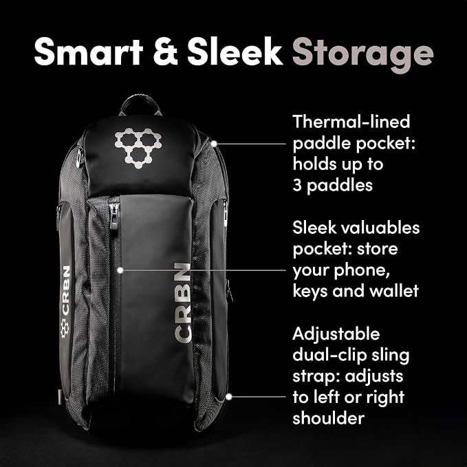 CRBN Pickleball Sling Bag - Pro Team Pickleball Bag - Water-Resistant Pickleball Paddle Bag Holds 3 Paddles, Balls & More