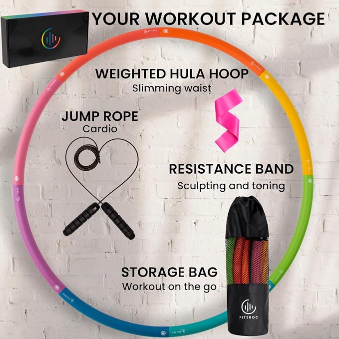 Weighted Fitness Hoop for Adults, 2.8 lb, Large Adjustable Size for Core Workouts and Weight Loss Support, 8 Detachable Sections