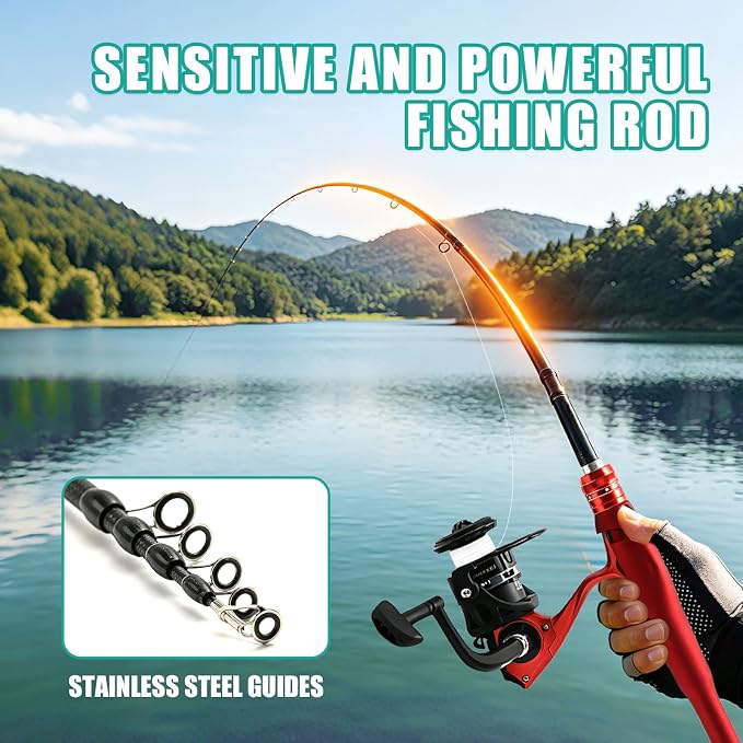 Fishing Rod and Reel Combo Kit, 2PACK Carbon Fiber Telescopic Fishing Pole | 2PACK Portable Spinning Reel Set with Lures,Lines,and Carry Bag for Travel Outdoor Fishing