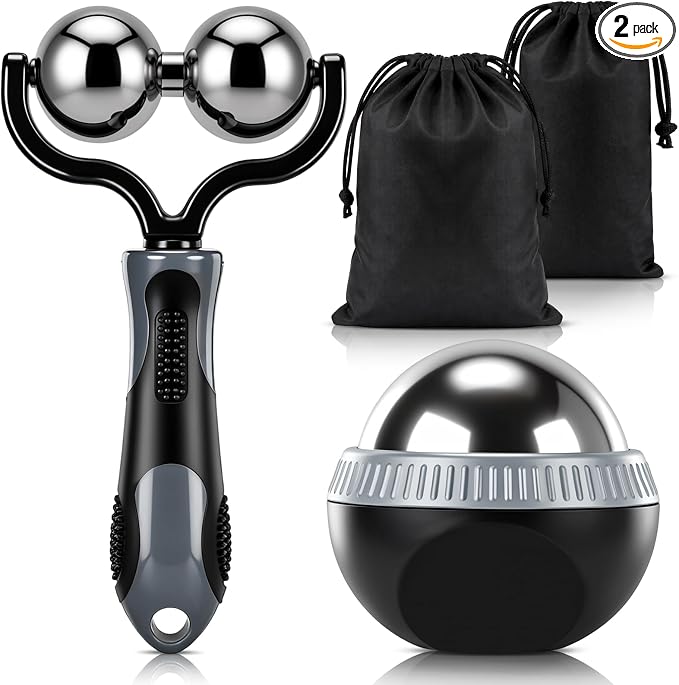 Ceenna 2 Pcs Massage Ball Roller Ice Cold and Hot for Deep Tissue and Sore Muscle Relief Manual Self Massage Ball with Drawstring Bag for Muscle, Neck, Back, Foot, Body, Ergonomic Handle, Portable