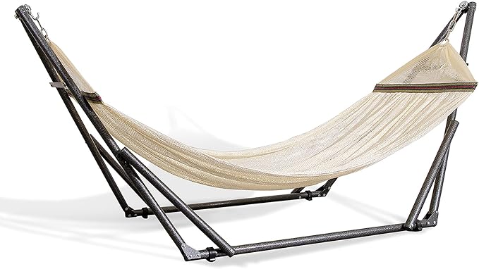 Best Home Fashion Portable Hammock with Collapsible Steel Stand, 450 lbs Capacity, No Tools Assembly, Carrying Bag Included, Perfect for Indoor Outdoor Backyard Patio Camping Beach, Ivory