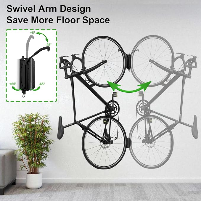 Swivel Bike Wall Mount, Bike Hangers for Garage, Space-Saving Vertical Bike Rack Holds Up to 66lbs, Heavy Duty Bicycle Storage Rack for MTB and Road Bikes, Easy to Install（4 Pack）