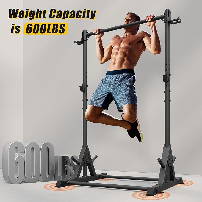 Jusgym Squat Rack with Pull Up Bar, Heavy Duty 600LBS Weight Capacity Squat Rack for Home Gym, Adjustable Multi-Functional Power Racks Strength Training Fitness Equipment