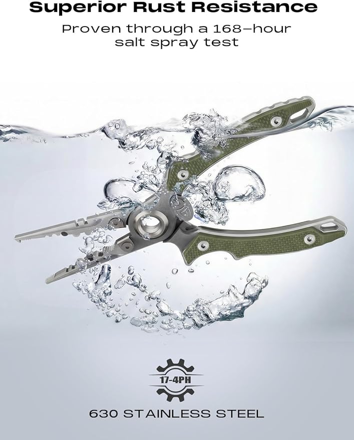 HOOK-EZE Anti-Twist Fishing Pliers with Multi-Function Design, 7.1" Saltwater 17-4 Stainless Steel Fishing Gear with G10 Handles, Split Ring Pliers, Fish Hook Remover Tool