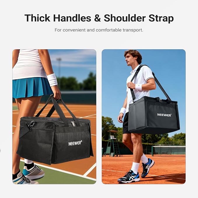 NEEWER Tennis Ball Hopper, Pickleball Retriever Collector Basket Cart Holder Tennis Court Equipment Accessory for Training Teaching