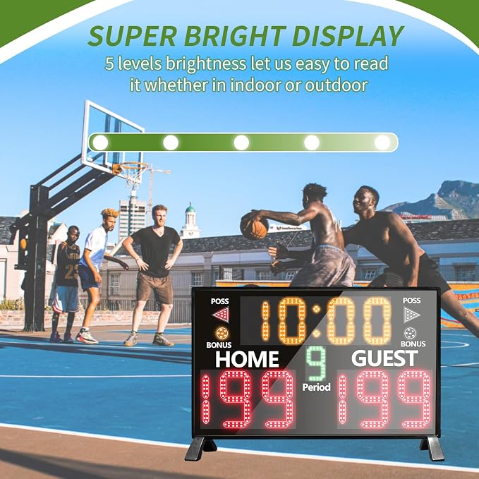 LUCKY TIME Electronic Basketball Scoreboard with Buzzer, Digital Scoreboard with Remote,Portable Score Keeper Battery Powered Score Board for Sports Games