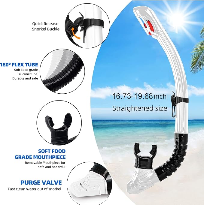 Nearsighted Snorkeling Gear for Adults Youth, Professional Full Dry Top Silicone Snorkel Set, Anti-Fog Scuba Diving Mask with Adjustable Strap