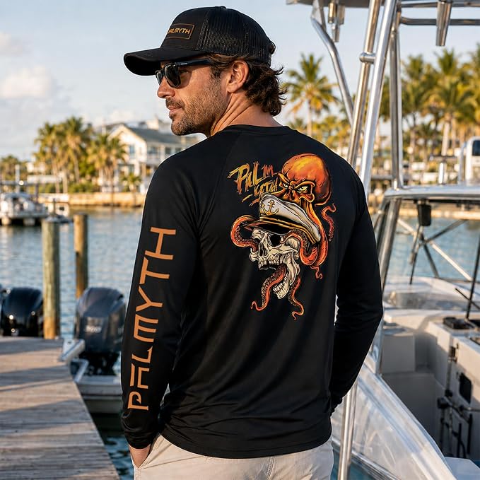 Palmyth Fishing Shirts for Men Long Sleeve UPF 50+ T Shirt Sun Protection | Quick Dry, Sun Protection, Myth-Cool Fabric, Fish Print, Moisture Wicking, Stretchy, Breathable, Fishing,Boating,Outdoor Wear