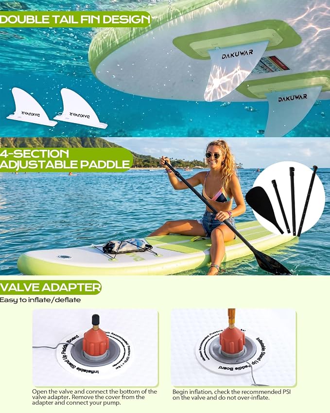 DAKUWAR Paddle Board 10'6''/10' Inflatable Stand Up Paddle Boards with SUP Accessories Ultra-Light Paddleboard Non-Slip Comfort Deck for Adults & Youth of All Skill Levels